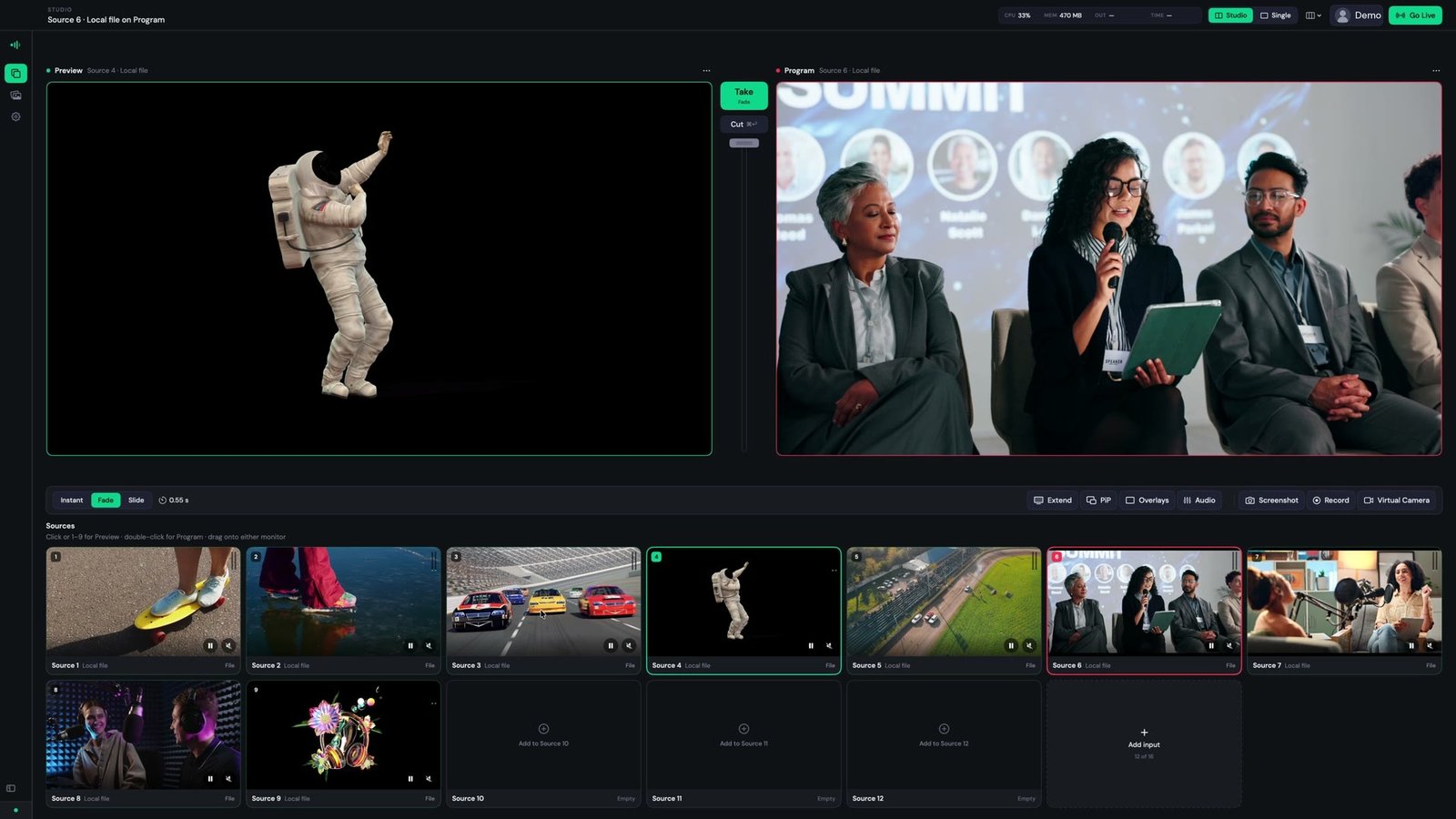 Stream24 Studio for Mac, Preview and Program on one screen